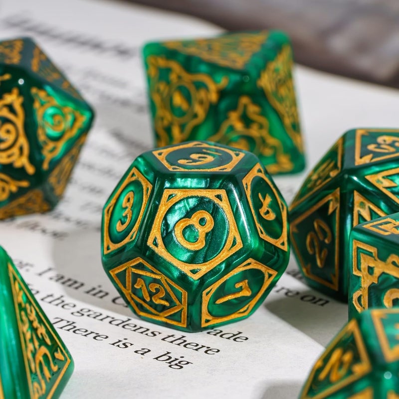 Poludie Dice DND, Polyhedral Dice Set(7 Pcs) D&D Dice with Leather Dice Bag for Role Playing Dice Games RPGs(Druid - Green) - Image 3